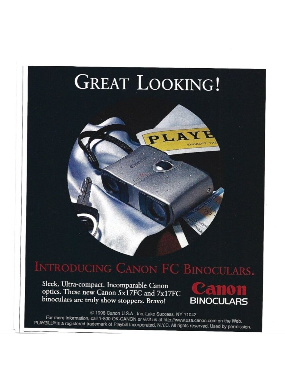 Canon FC Binoculars 1990s Print Ad Playbill Theatre